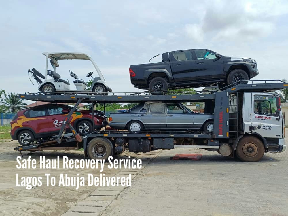 Lagos To Abuja Delivered 
Your Car, Our Care 
Safe Haul Recovery Service 
#safehaulrecovery #vehiclehaulage #abujabusiness #haulageservices #cartransporters #carcarriers #lagosbusiness #lagos #deliveryservice #abujaconnect #portharcourt