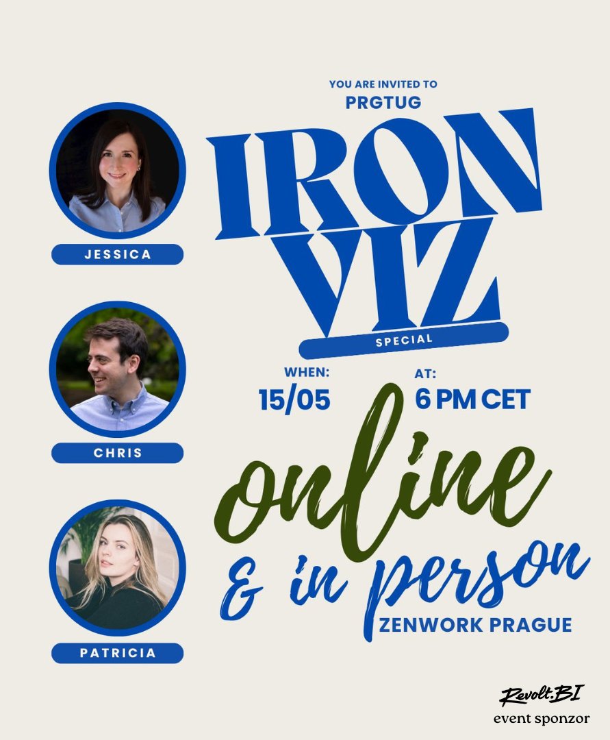 Did you know that this week, on May 15, the next meeting of the #PragueTableauUserGroup will take place in Prague, where all 3 finalists of this year's #IronViz, will perform! 

Will you be there? We will! Our very own Zbyšek Samiec is co-organizing this event and #RevoltBI has
