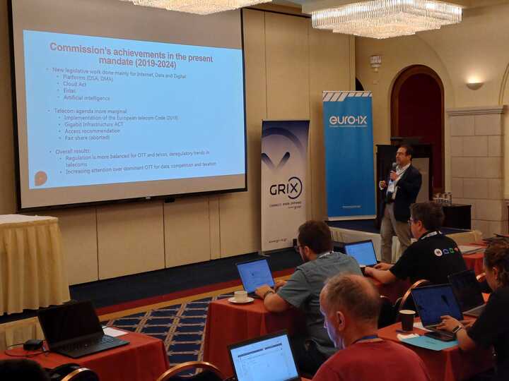 [Regulatory Session] Our very own @InnoGenna on the stage at the 40th @euroix forum in Crete! The presentation is covering EU Regulatory trends for the #digital sector. #peering #community #namex