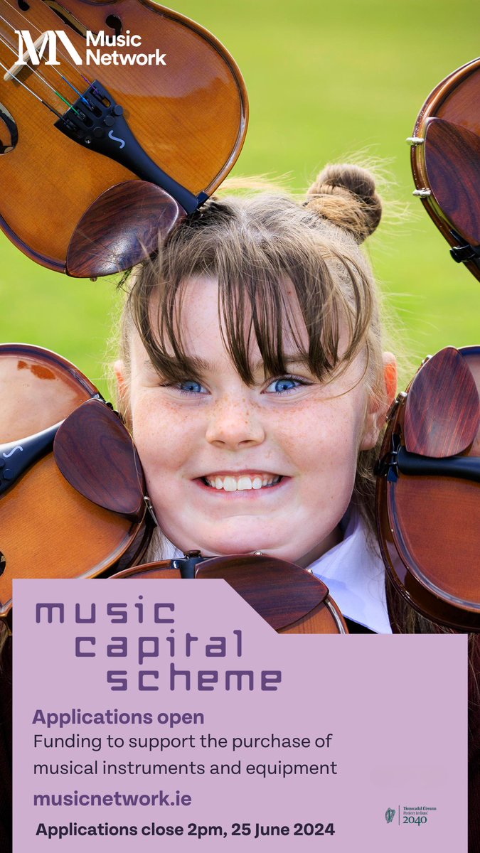Applications are open for the @MusNetIrl Music Capital Scheme which provides funding for the purchase of musical instruments to individual professional musicians & non-professional groups nationwide. Apply now bit.ly/4bc0Dz0 Supported by @deptcultureirl