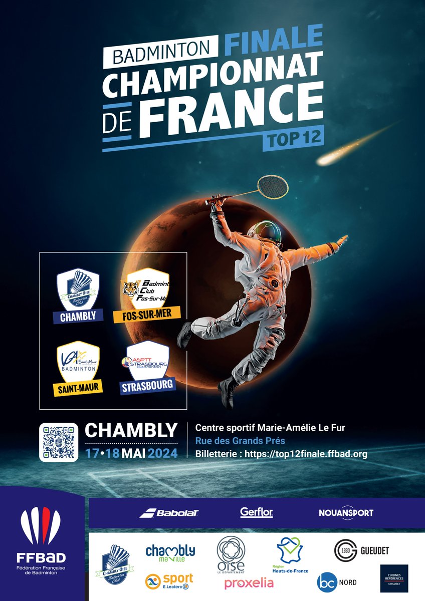 Ce week-end, place aux 𝐟𝐢𝐧𝐚𝐥𝐞𝐬 𝐝𝐮 #𝐓𝐨𝐩𝟏𝟐 😍 📆 17 et 18 mai 📍 Chambly (60) 🎟 top12finale.ffbad.org/fr/billetterie 💻 Streaming sur youtube.com/c/FederationFr…