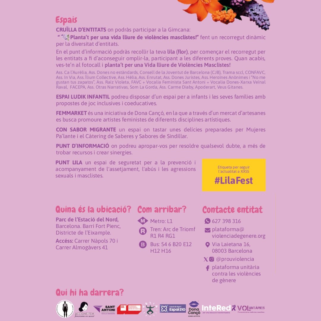 🪻 Us presentem el programa de la #LilaFest! El primer festival per la vida lliure de violències masclistes arriba ple d'activitats per a tots els públics amb mirada festiva, lúdica, cultural i perspectiva feminista i interseccional. No us ho perdeu! violenciadegenere.org/actualitat/pre…