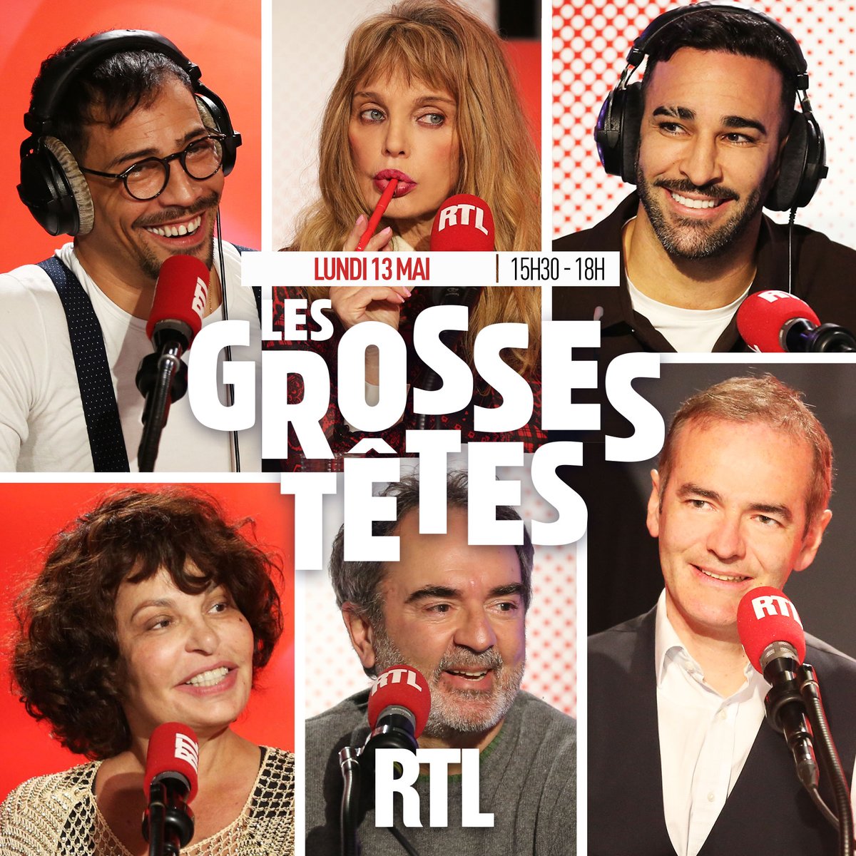 GrossesTetesRTL's tweet image. Bonjour à tous ! Découvrez Les Grosses Têtes de ce lundi 13 mai. Autour de @ruquierofficiel aujourd'hui :
⚽ #AdilRami
🎞️ @ArielleDombasle 
☕ #BrunoSolo
🖋️ @FranckFerrand 
🎭 @IsaMergault 
🎙️ @steevy_boulay 
📻 Coup d'envoi de l'émission 👉 15h30 sur RTL