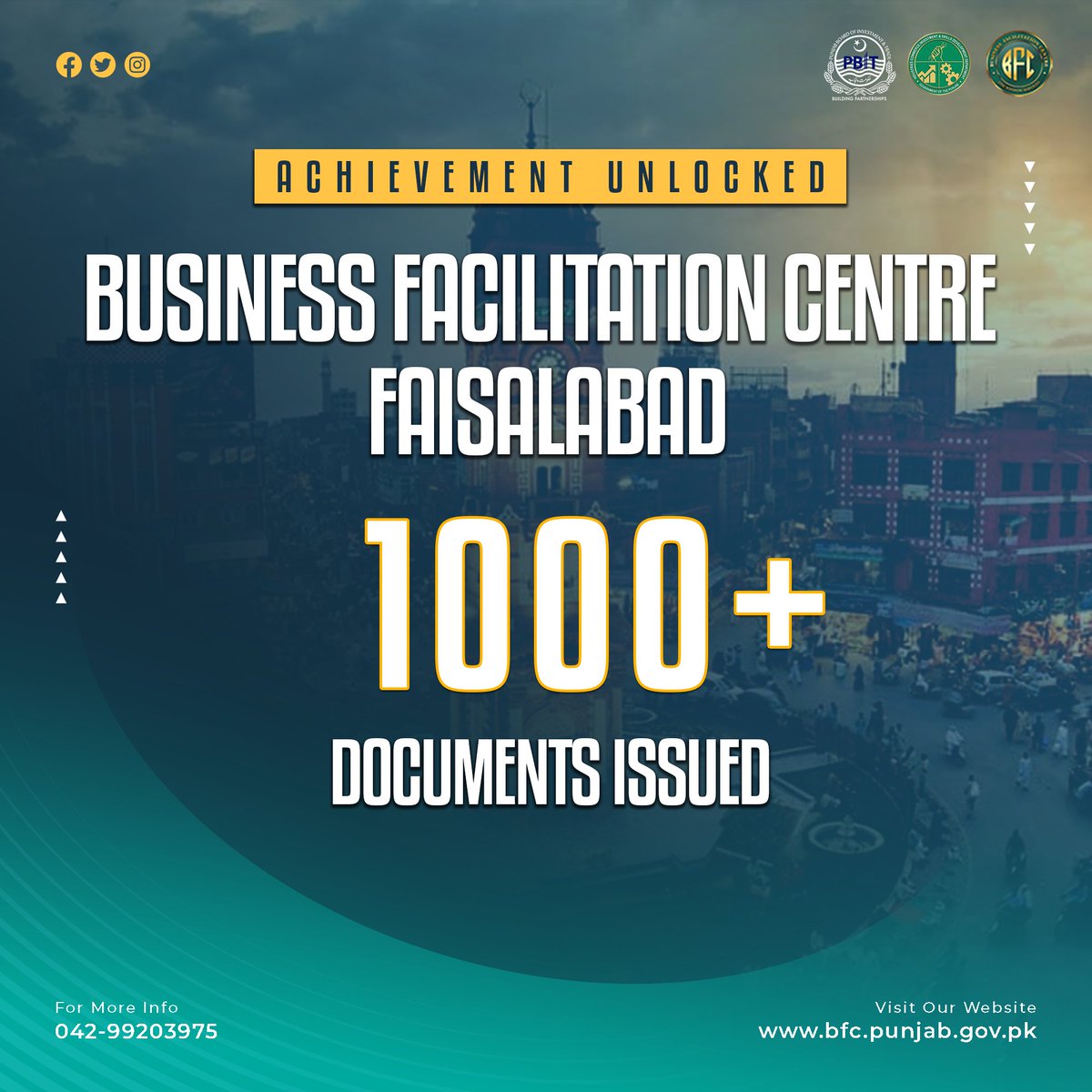Achievement Unlocked!  The Business Facilitation Centre in Faisalabad has hit a major milestone: Over 1000 documents issued since its inception! 
 #BFCFaisalabad #MilestoneAchievement #businesssuccess
