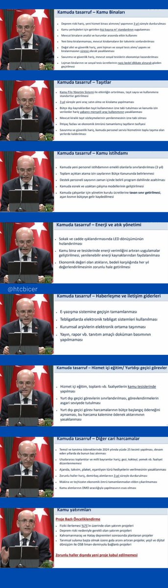 Kamuda tasarruf, bütçede harcama disiplini, kamu yatırımları olmak üzere 3 ayağı olan kamuda tasarruf paketi, genel hatlarıyla şu başlıklar altında yapılacak: ✅Kamu binaları ✅Taşıtlar ✅Kamu istihdamı ✅Enerji ve atık yönetimi ✅Haberleşme ve iletişim giderleri ✅Kamu…