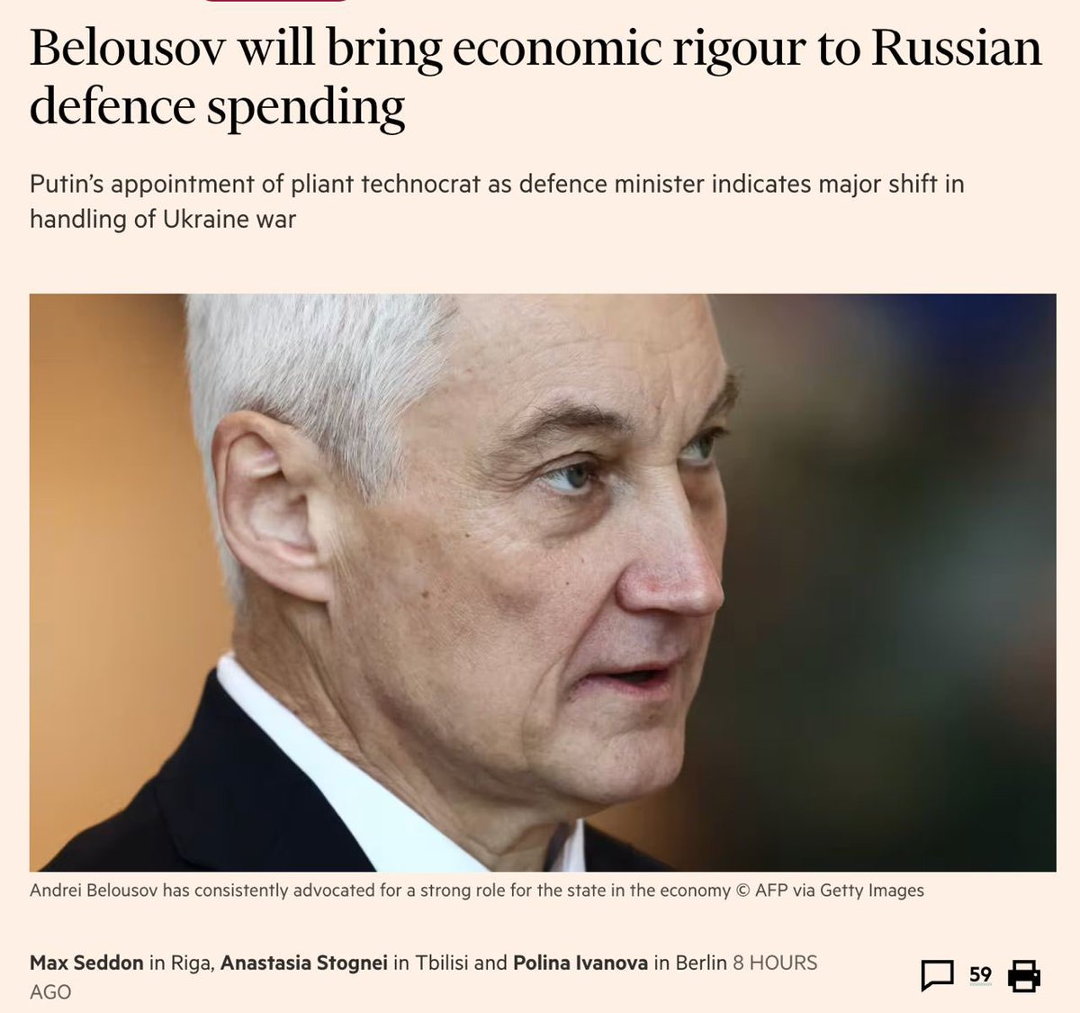 🇺🇸🇷🇺 Western media on the new Russian Defense Minister: According to sources in the Financial Times, future Defense Minister Andrei Belousov is “totally uncorrupt.” He is a “technocrat”, an ideologist of the so-called 'military Keynesianism'. That is, the development of the…