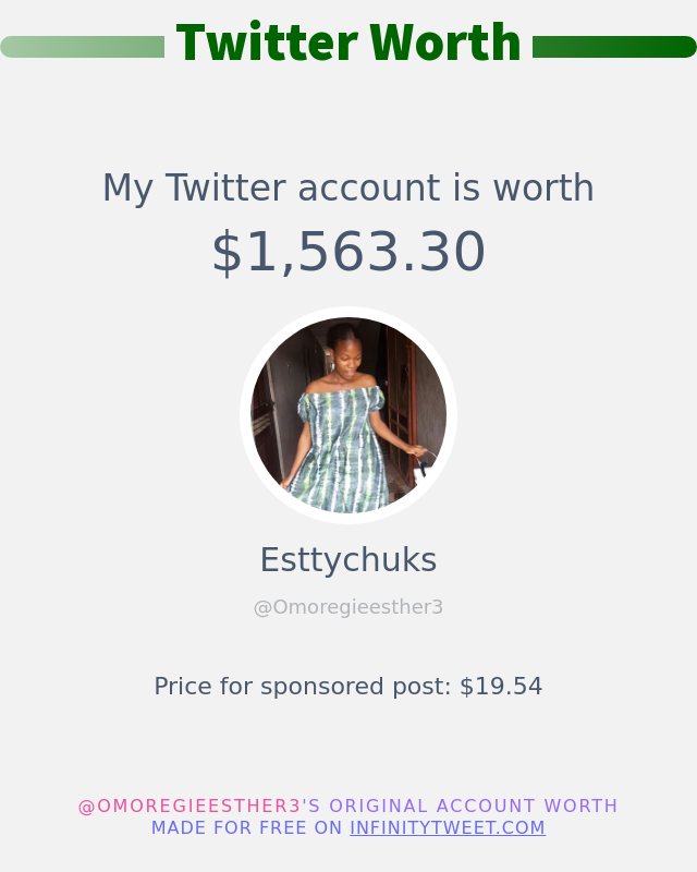 My Twitter worth is: $1,563.30

➡️ infinitytweet.me/account-worth