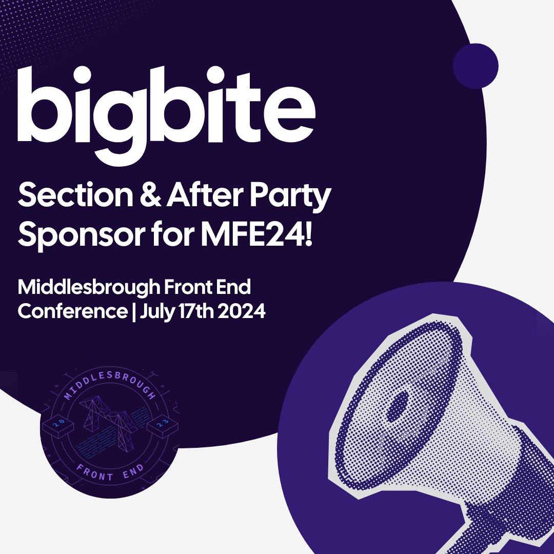 Exciting news! @BigBite, the leading enterprise WordPress agency, is sponsoring a section and the after party of MFE 2024! 🚀 Join Empowering Front End Developers to shape the web of tomorrow at the biggest Tech Conference in the North East. 🎟️middlesbroughfe.co.uk