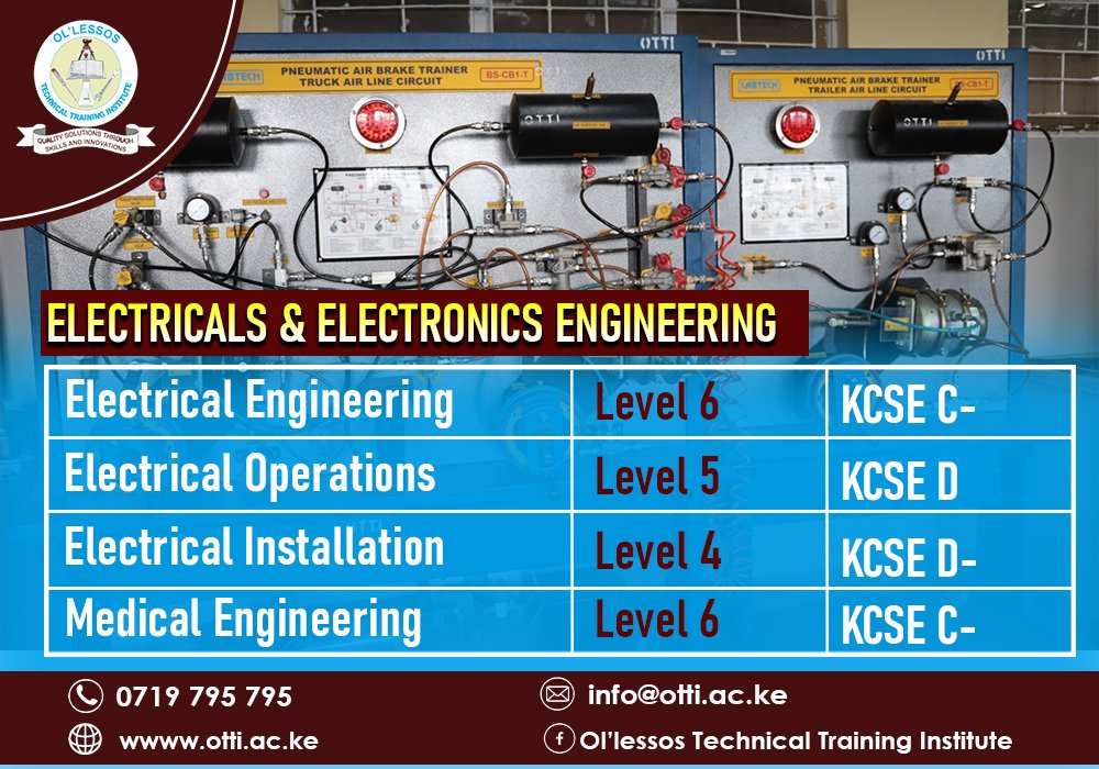 Are you interested in pursuing a course in Electrical & Engineering? Well, we have various courses you can choose from. #otti #TVETColleges #mayintake