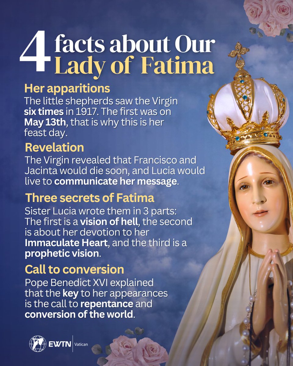 In the end, her Immaculate Heart will triumph. ❤️ 107 years ago, the Virgin of Fátima appeared to the three shepherd children Lucia, Francisco, and Jacinta in Portugal, to deliver a powerful message about the salvation of the world. Here we share some facts about the apparitions