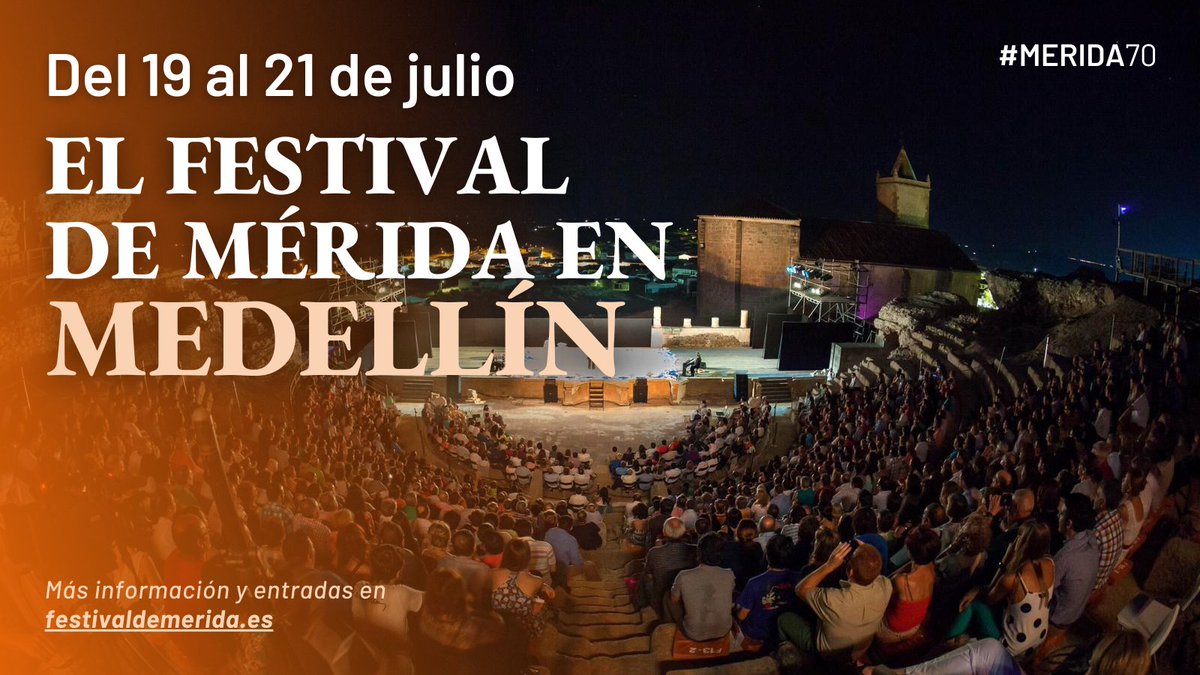 🔶 #MeridaenMedellin🔶
📆 Del 𝟭𝟵 𝗮𝗹 𝟮𝟭 𝗱𝗲 𝗷𝘂𝗹𝗶𝗼 no te pierdas:
🎭Los titanes
🎭La Comedia de los Errores
🎭El Regalo de Zeus

🎟️ festivaldemerida.es
#Merida70

@JCimarro 
@_PENTACION_