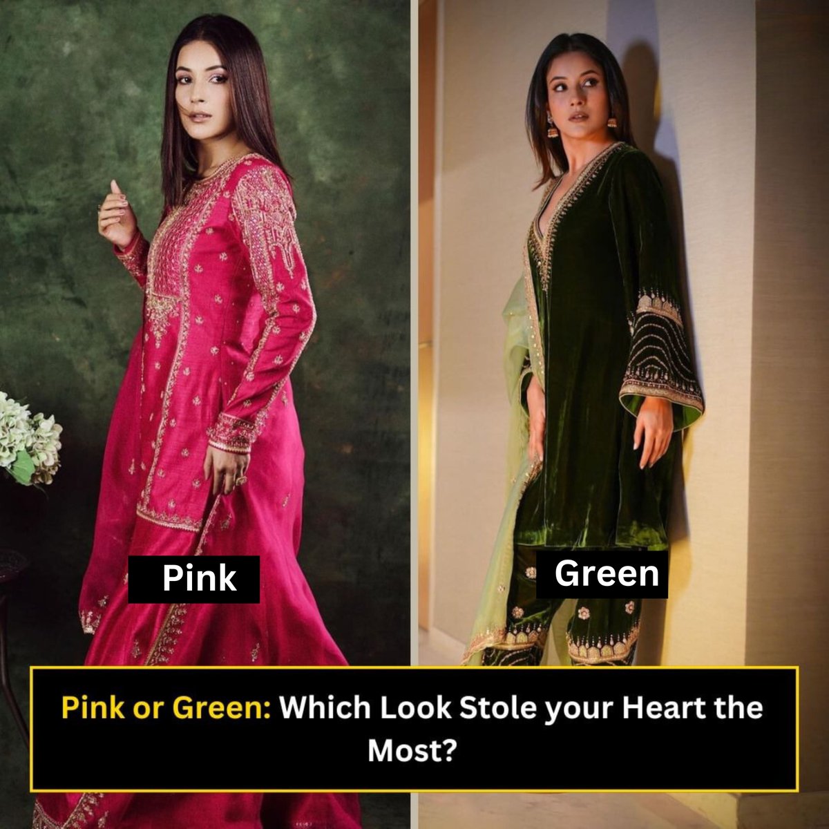 Pink or Green: Which Look Stole Your Heart the Most?
.
.
#shehnaazgill #shehnaazgillfans #shehnaazgillfc #shehnaazgillstyle #ethniclook #traditionalwear