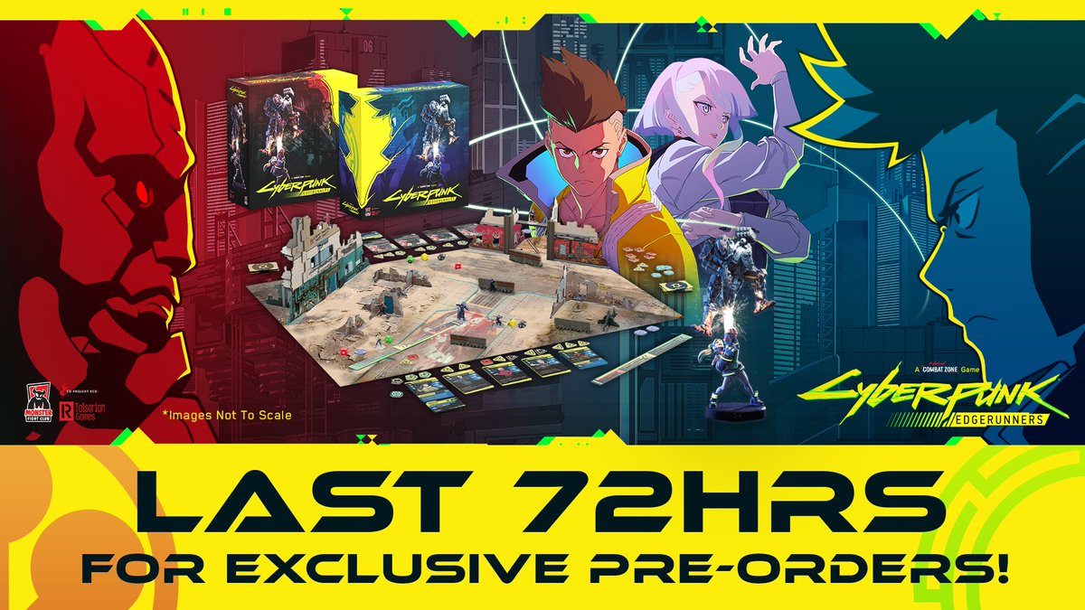 This is it #Edgerunners. It’s the last 72 hrs to place your pre-order for the Collector’s Edition of Monster Fight Club’s Cyberpunk Edgerunners: Combat Zone. Don’t miss out!! cp2077.ly/CombatZonePreO…