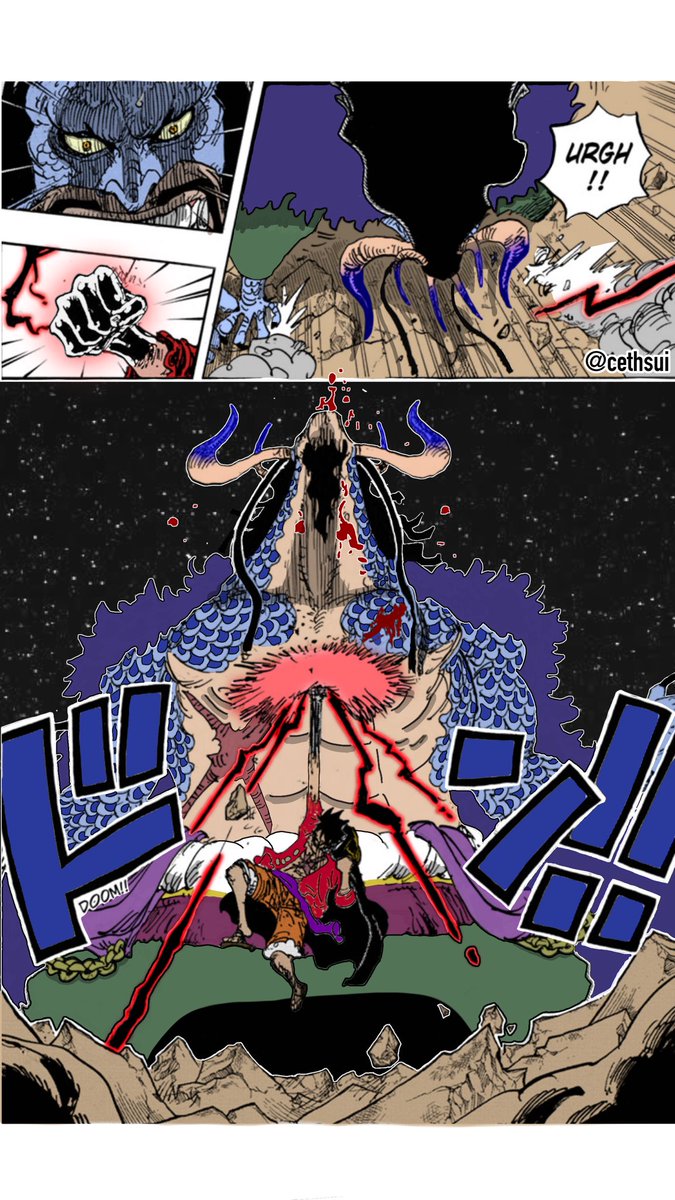 Luffy’s iconic ACoC punch on Hybrid Kaido, coloured by me. 🎨 #ONEPIECE 

Crop might be bad for Twitter, open the image for the full page.