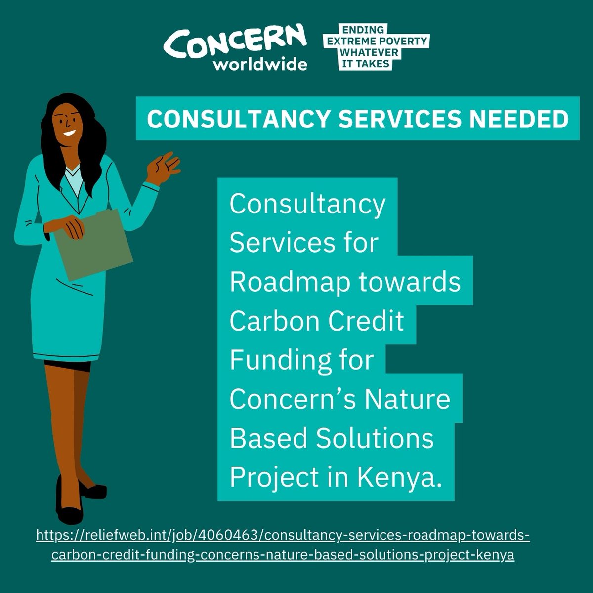 📌Exciting opportunity alert! @ConcernKenya is seeking consultancy services to develop a roadmap towards carbon credit funding for our Nature Based Solutions project. Click the link to apply⛓️ reliefweb.int/job/4060463/co…