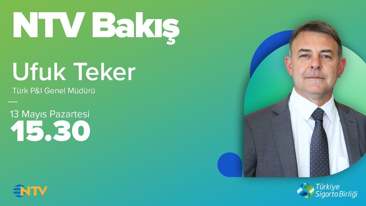 Türk P&I Genel Müdürü Genel Müdürü Ufuk Teker bugün saat 15.30’da NTV’de yayınlanan Bakış programına konuk olacak. İyi seyirler dileriz. #TSB #TürkiyeSigortaBirliği #NTVBakış