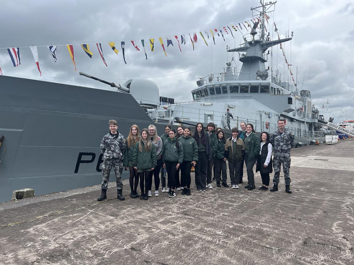 Pres_Bally's tweet photo. 5th years were given a tour of the Naval Ship docked in Cork Harbour last week! 🚢 #presentationballyphehane #proudofourstudents https://t.co/wukT6ZbVBq