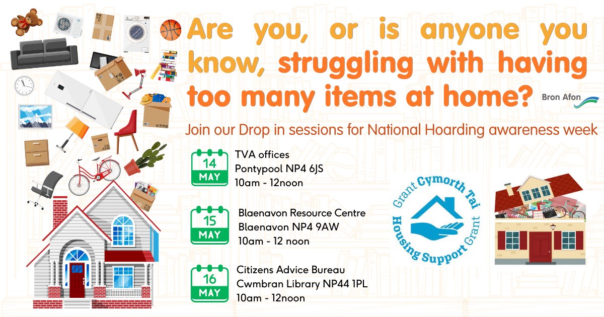 Are you, or is anyone you know, struggling with having too many items at home? As a part of National Hoarding Awareness Week we're hosting 3 free and confidential drop in sessions- so pop in for a chat and see how we can help and support you