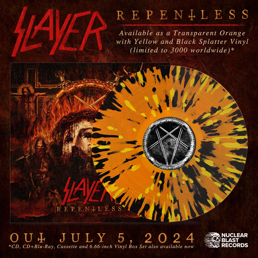 Limited Slayer vinyl reissues out July 5th. 𝗥𝗘𝗣𝗘𝗡𝗧𝗟𝗘𝗦𝗦 Transparent Orange with Yellow and Black Splatter Vinyl (Ltd to 3K) slayer.bfan.link/repentless.tpo 𝗧𝗛𝗘 𝗥𝗘𝗣𝗘𝗡𝗧𝗟𝗘𝗦𝗦 𝗞𝗜𝗟𝗟𝗢𝗚𝗬 Amber Smoke Vinyl (Ltd to 3K) slayer.bfan.link/the-repentless…