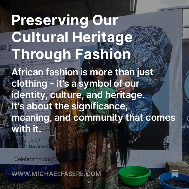 In my latest newsletter, I explore how African fashion can preserve our cultural legacy and keep it thriving.

It's about honouring our roots and making them relevant for today's world. I hope you enjoy the read!

michaelfasere.com/p/preserving-o…

 #MichaelFasere #Pashione #AMVCA