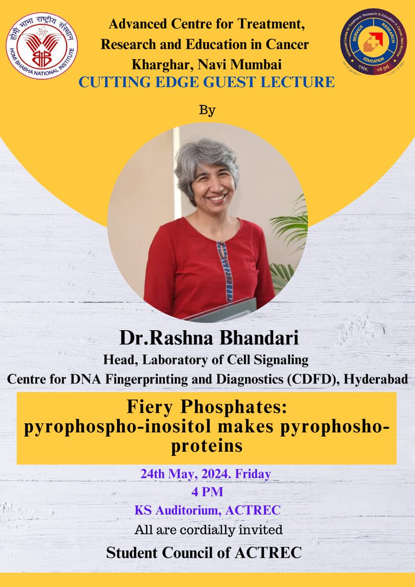 Month of May is for fiery phosphates! 
We are delighted to welcome Rashna Bhandari from @DBT_CDFD for our cutting edge guest lecture series on 24th May! We are looking fwd to her talk and interactions with students & faculties. 
@biopatrika #seminar #lecture