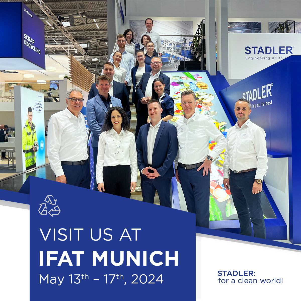 It's time to get started! 🏁 It's the first day of the #IFAT Munich 2024 Come and meet us at booth number 351/450 to discuss your upcoming projects with our team. See you there! #stadler #ifatmunich #visitus #recycling #wastesorting #sortingplants #waste #munich