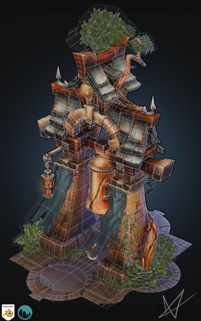 Final Render and Wireframe from my Riot Bell Tower project.

Rendered in Blender rather than Unreal for a change.

Was a fun little project. I just wanted to paint rather than sculpt/model.