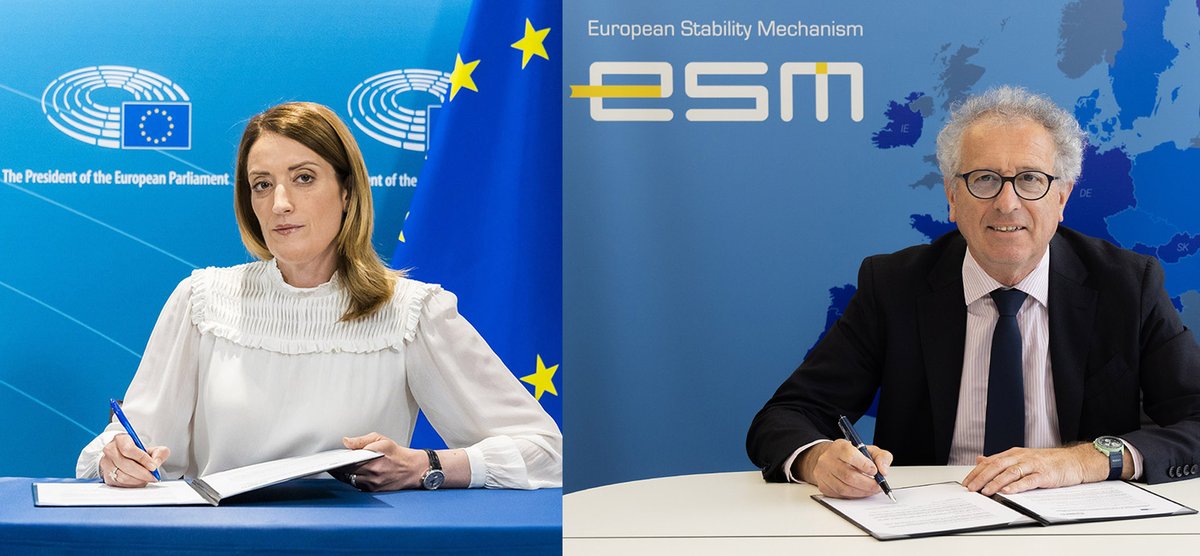 We are happy to announce signing a Memorandum of Cooperation w/@Europarl_EN. This reflects ESM’s commitment to further enhance transparency, accountability, interinstitutional dialogue. Press release: ow.ly/wxx350RzHHl @EP_President @pierregramegna @EP_Economics