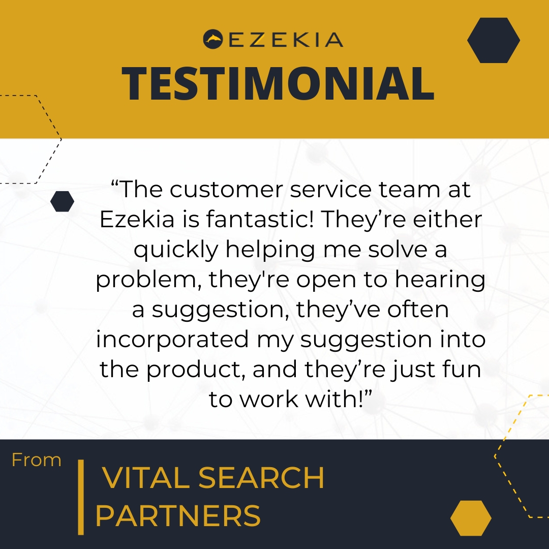 🌟Experience the exceptional support that #VitalSearchPartners praises in their journey with Ezekia!

Want to see the full testimonial? Visit our website at lnkd.in/eWKzV9n2

#CustomerServiceExcellence #ClientFeedback #InnovationInAction #TalentAcquisition #ExecutiveSearch