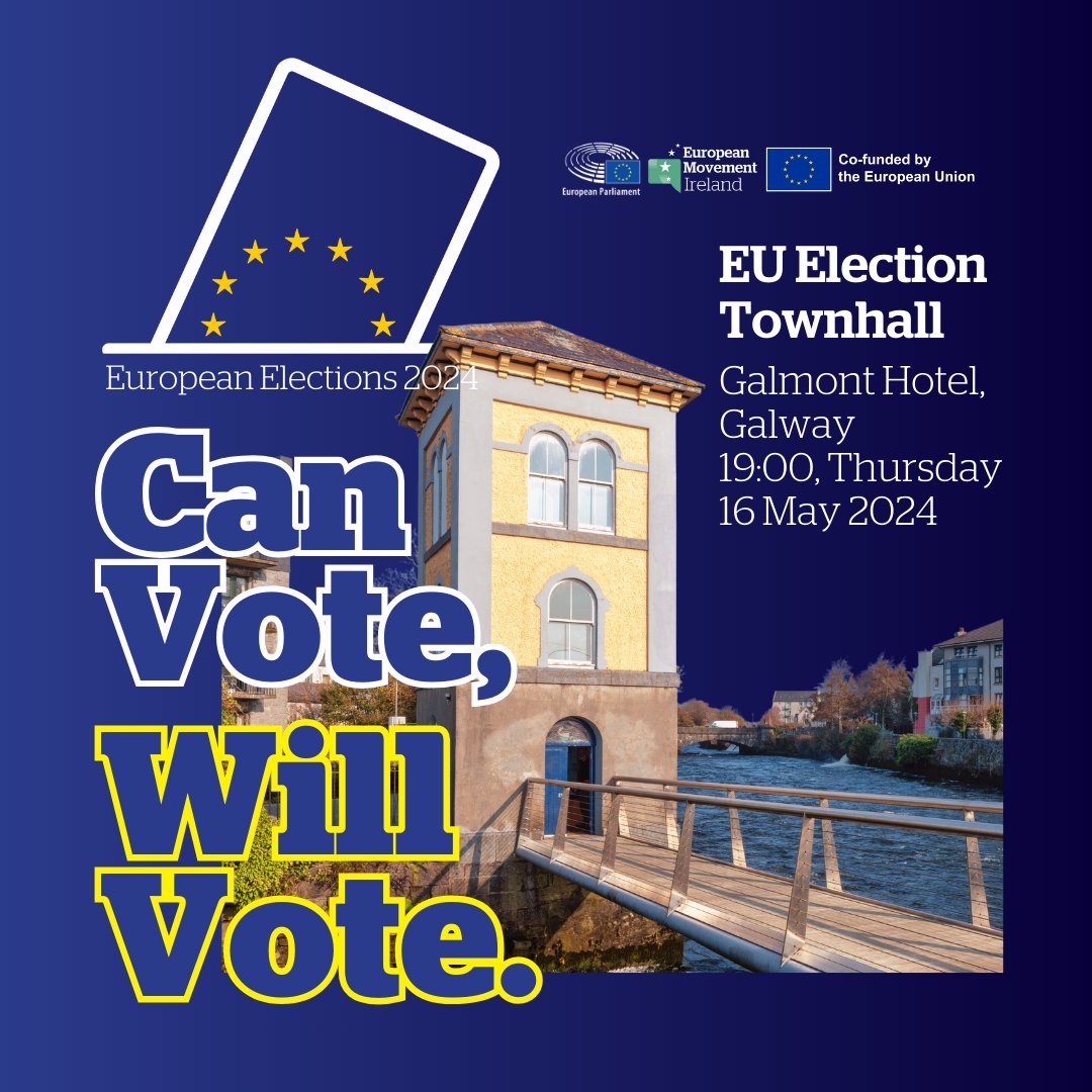 🇮🇪🇪🇺@emireland in co-operation with @EPinIreland invites you to attend the EU Elections Midlands Northwest Town Hall. 📆Thursday 16 May 🎯Galmont Hotel, Galway City ⏲️19:00 Hosted by @florNEWS with guests and MEP Candidates. Register here 👉europeanmovement.ie/eu-elections-t…