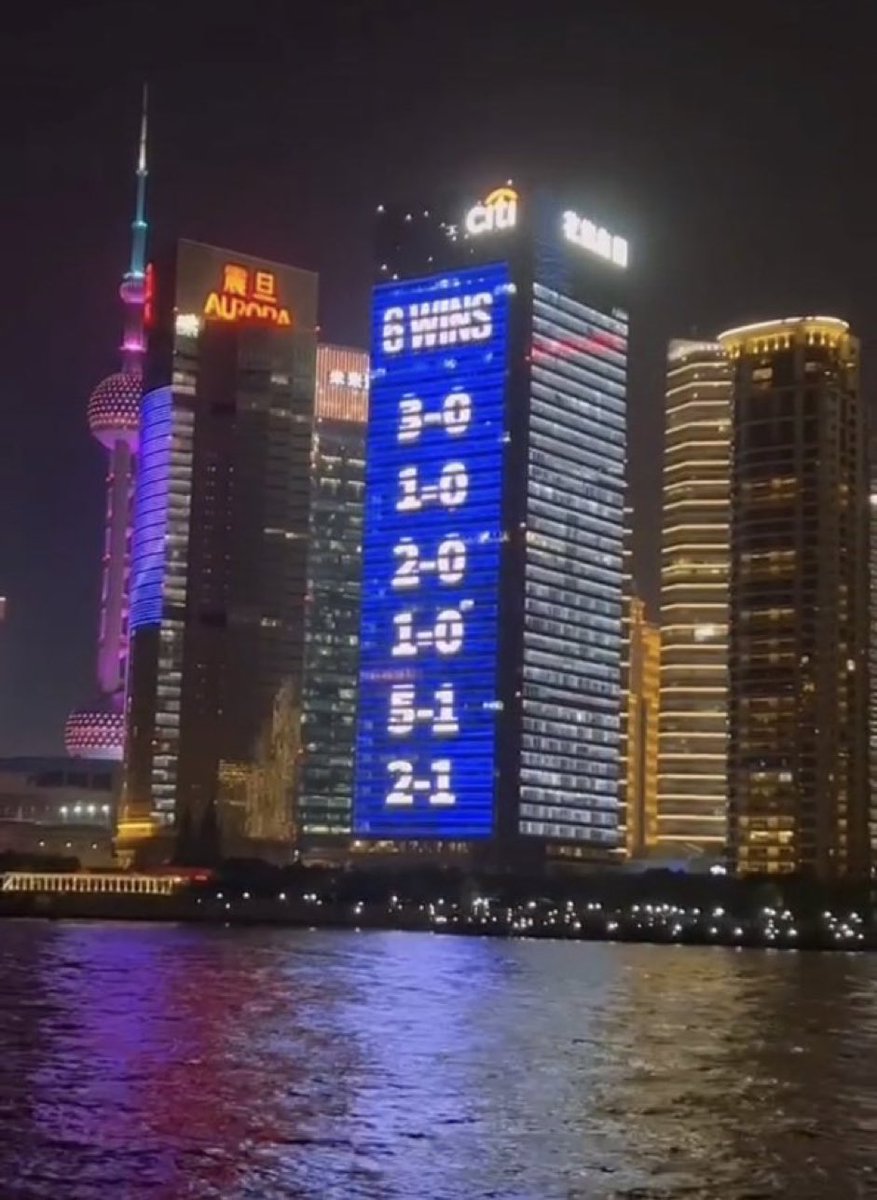 I risultati dei 6 derby consecutivi vinti dall’Inter composti dalle luci di un grattacielo di Chongqing, il cui intero skyline è stato composto da coreografie per lo scudetto dell’Inter composte sui grattacieli