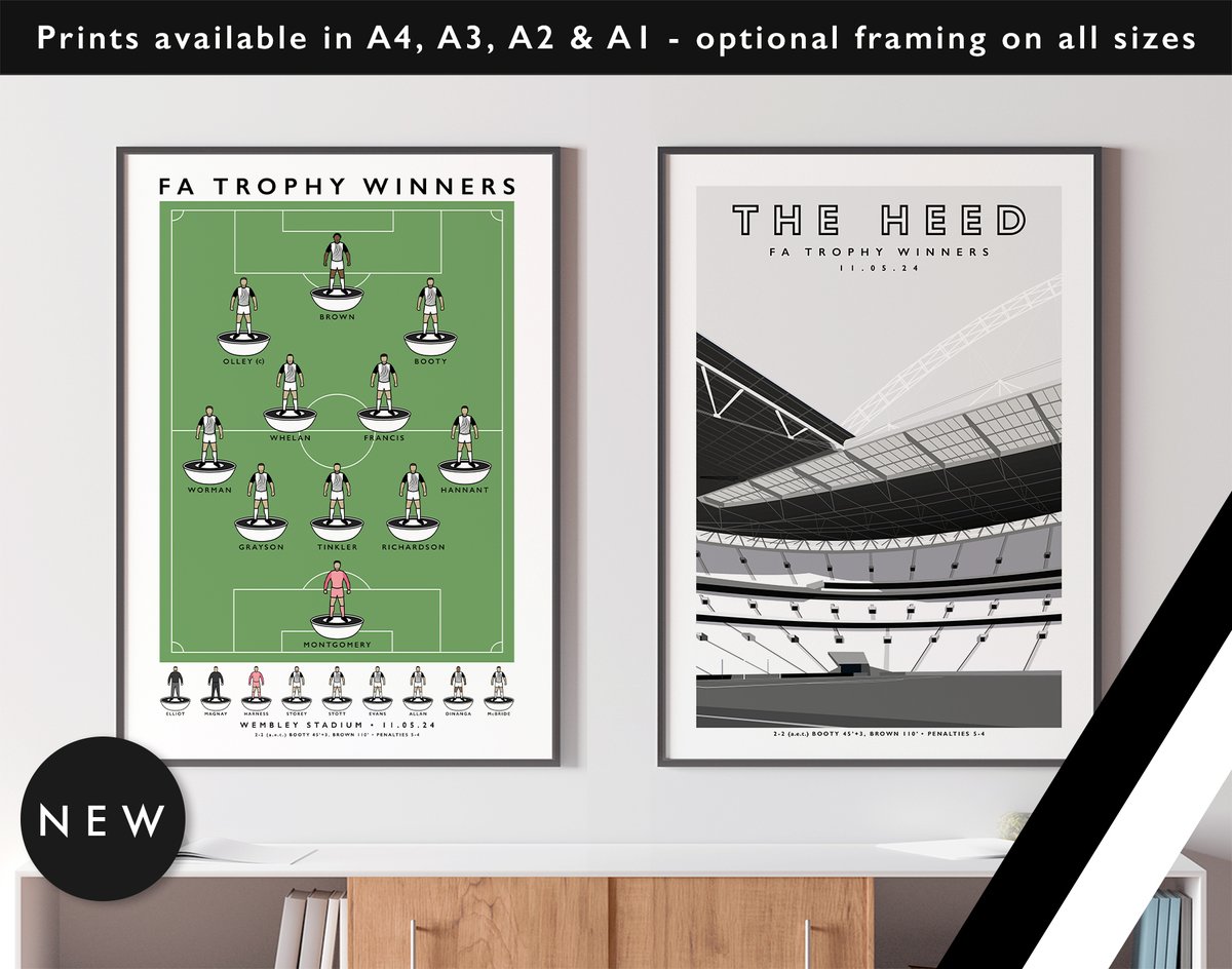 NEW: Gateshead FC FA Trophy Winners & The Heed Wembley Prints available in A4, A3, A2 & A1 with optional framing Get 10% off until midnight with the discount code THE-HEED Shop now: