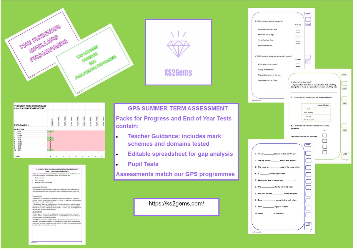 KS2 GPS SUMMER  ASSESSMENT
Progress Tests to match our Grammar Programme include editable analysis and mark schemes. Questions based on test questions and linked to domains.
FREE overview
ks2gems.com/?page_id=216&p…
#primaryenglish #primaryteacher #Y6 #Y4 #Y5 #ECT #y3 #Primary