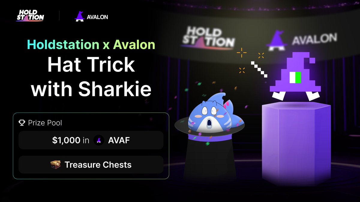 Score Big with the Holdstation x Avalon Finance Giveaway Campaign - Hat Trick with Sharkie!💥 Exclusive NFTs between #Holdstation and #AvalonFinance are up for grabs with exciting bonus rewards 🏆 NFT holders will have a chance to share the prize pool: - $1,000 worth of $AVAF
