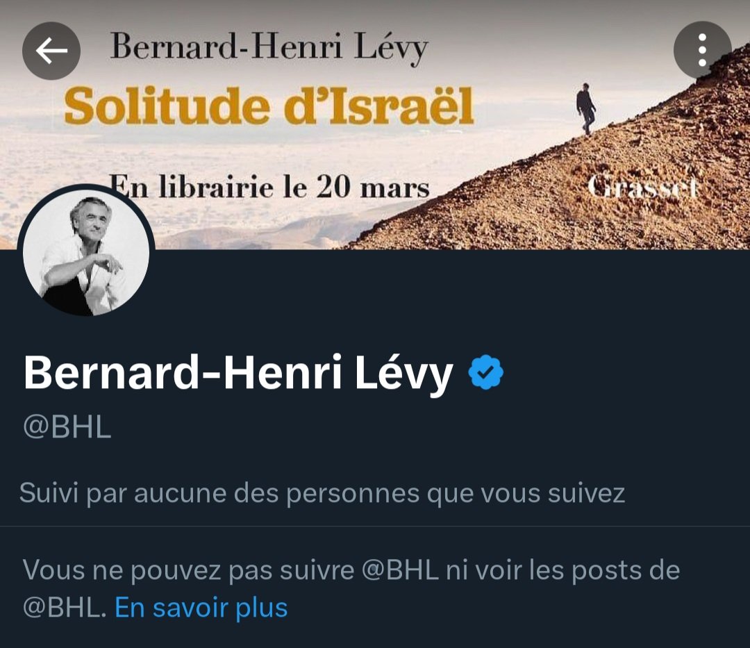 Pr avoir comparé les convives du #CRIF à des porcs, Sa Majesté #BHL, le + grd philosophe de ts les tps, a décidé de me priver de ses Lumières.

Je ne connaîtrai pas le nom du prochain pays qu'il aura décidé de détruire pr que l'axe du Bien puisse y exporter la paix & la liberté.