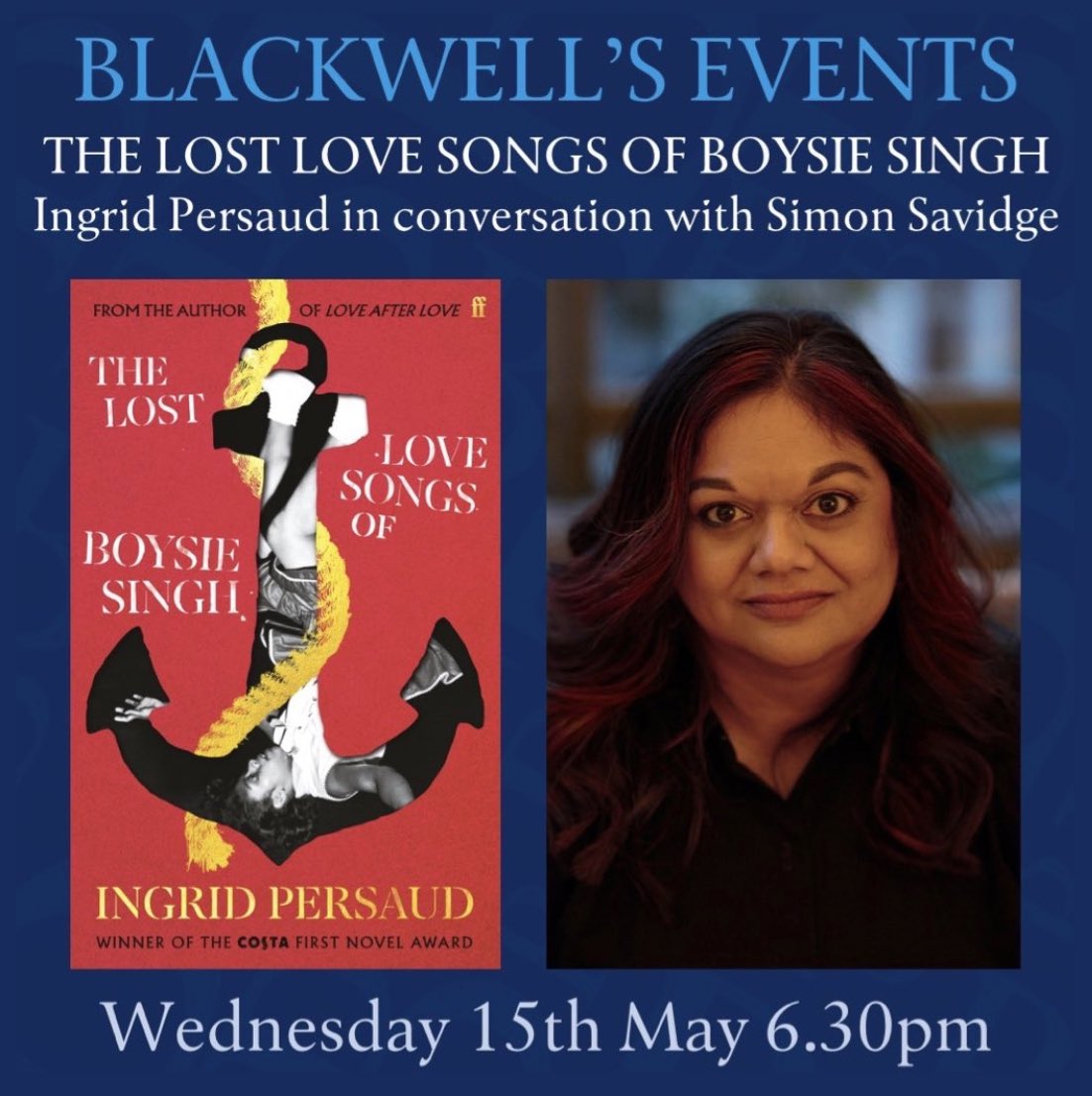 BlackwellsManchester (@blackwellsmcr) on Twitter photo Don’t miss <a href="/IngridPersaud/">Ingrid Persaud 🇹🇹🇧🇧🇬🇧</a> here in Manchester on Wednesday when she’ll be talking to <a href="/SavidgeReads/">Simon Savidge</a> about her stunning new book THE LOST LOVE SONGS OF BOYSIE SINGH - an unforgettable story of four incredible women from the award winning author of LOVE AFTER LOVE
🎫👇🏻 Don’t miss <a href="/IngridPersaud/">Ingrid Persaud 🇹🇹🇧🇧🇬🇧</a> here in Manchester on Wednesday when she’ll be talking to <a href="/SavidgeReads/">Simon Savidge</a> about her stunning new book THE LOST LOVE SONGS OF BOYSIE SINGH - an unforgettable story of four incredible women from the award winning author of LOVE AFTER LOVE
🎫👇🏻