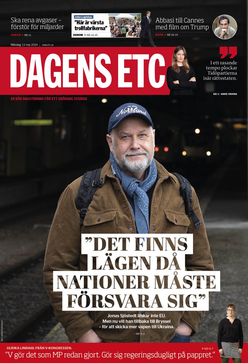 Dagens etta från @ETC_redaktionen ”DET FINNS LÄGEN DÅ NATIONER MÅSTE FÖRSVARA SIG” Läs intervjun med @jsjostedt här: etc.se/inrikes/sjoest…