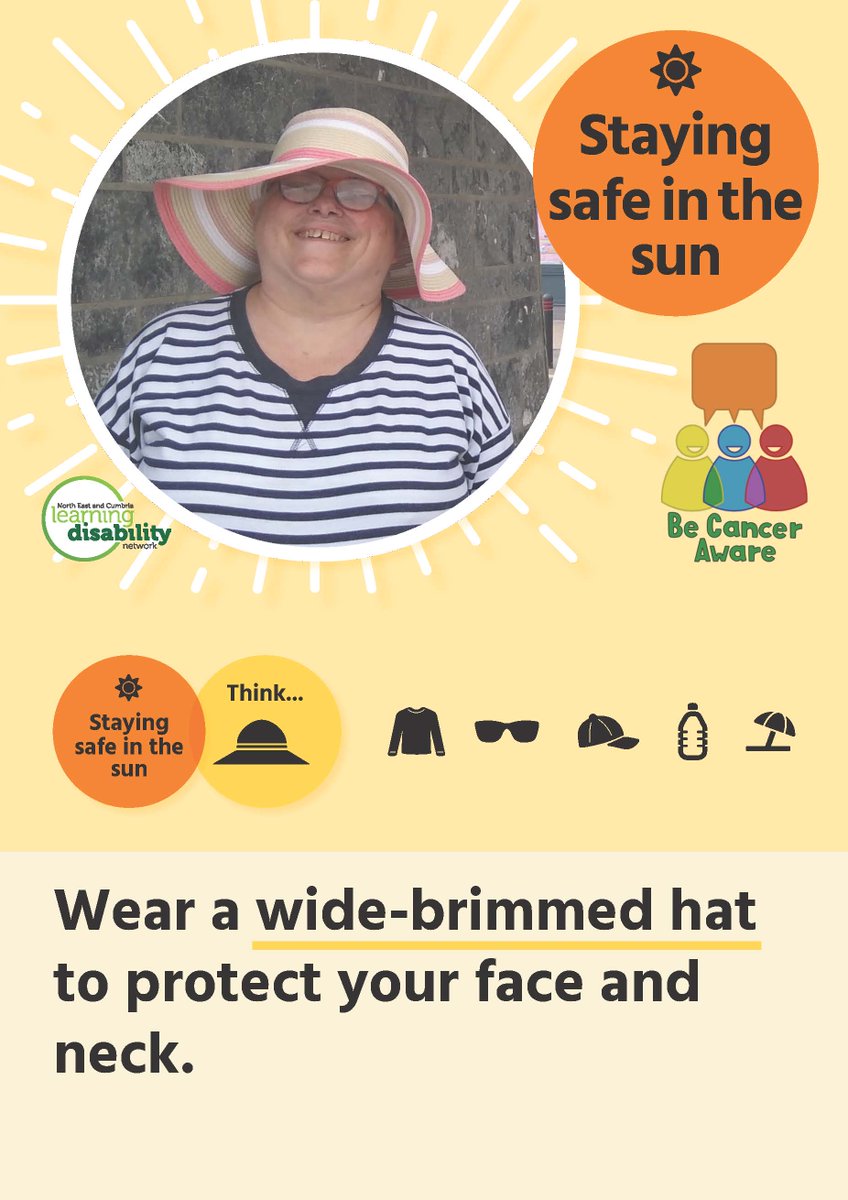 Staying safe in the sun. Wear a wide brimmed hat to protect your face and neck. #becanceraware @NECLDnetwork @northerncanceralliance