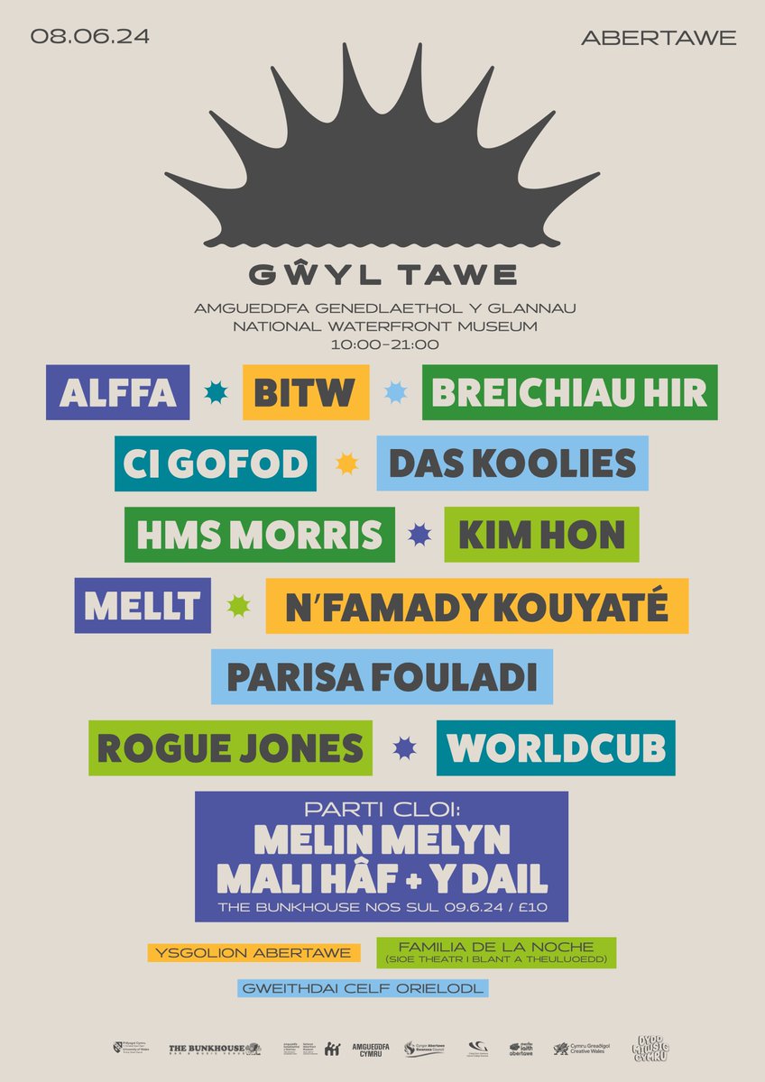 Eich lein-up llawn ar gyfer #GŵylTawe24 🙌 Your full line-up for #GŵylTawe24 🙌 📅 Dydd Sadwrn | Saturday, 8.6 📌 @The_Waterfront RSVP ➡ buff.ly/3SZ9RIc 🎟 Tocynnau nos Sul | @TheBunkhouseSA1 tickets ➡ ticketsource.co.uk/menter-iaith-a… @swanseamusichub #yagym