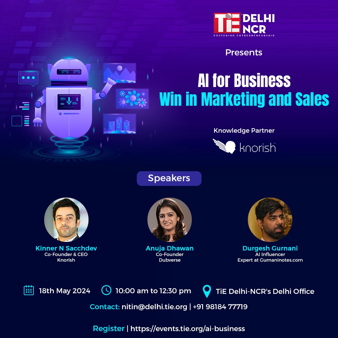 TiEDelhi's tweet image. ⚡️Stuck with outdated sales methods? Join our May 18th AI workshop to supercharge your business! Register now events.tie.org/ai-business#/ #AIForSales
✔️Zoom past the competition! Discover AI-powered sales &amp;amp; marketing on May 18. Register now  #AIPoweredMarketing