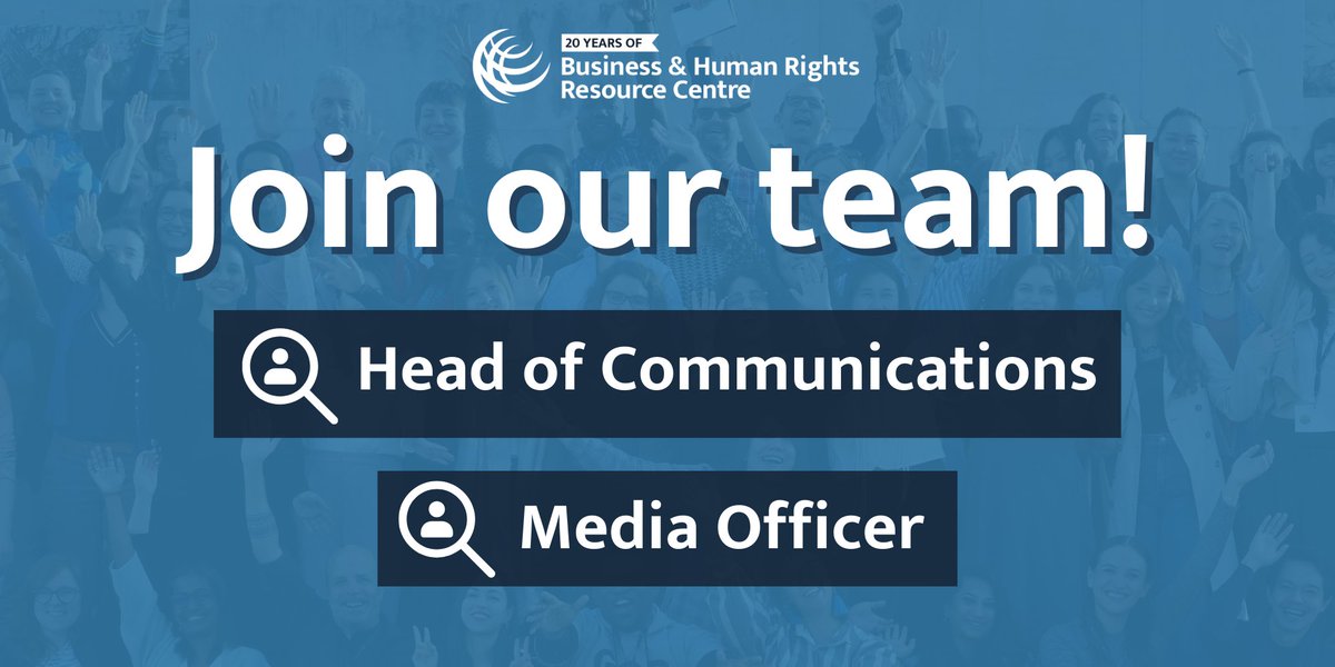The Resource Centre is hiring! We're looking for two people to join our comms team...

🔵 Head of Communications - apply by 9 June: bhrrc.bamboohr.com/careers/74?sou…
🔵 Media Officer (1yr) - apply by 5 June: bhrrc.bamboohr.com/careers/75?sou…
#bizhumanrights #charityjobs