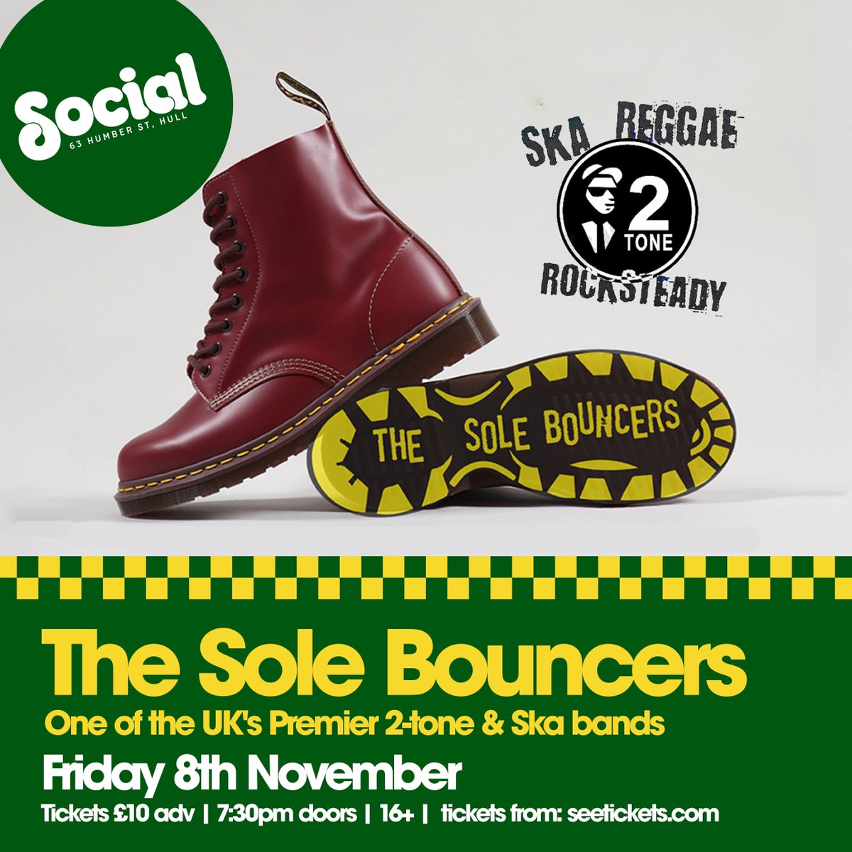 JUST ANNOUNCED // ON SALE @SoleBouncersSka bring their high-energy Ska/2 Tone show to Social on Friday 8th November. The 9-piece are guaranteed to have you bouncing from start to finish - this is one show you don't want to miss! 🎟 book tickets: bit.ly/TheSoleBouncers