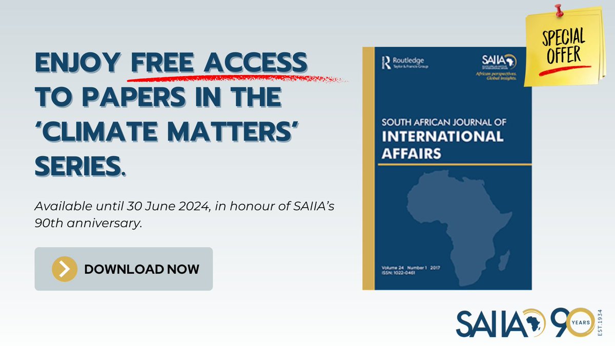 📢 Enjoy FREE access to @SAIIAJournal's 'Climate Matters' series until 30th June 2024. You can find the series here ⤵️ tandfonline.com/journals/rsaj2… @TandF_Africa