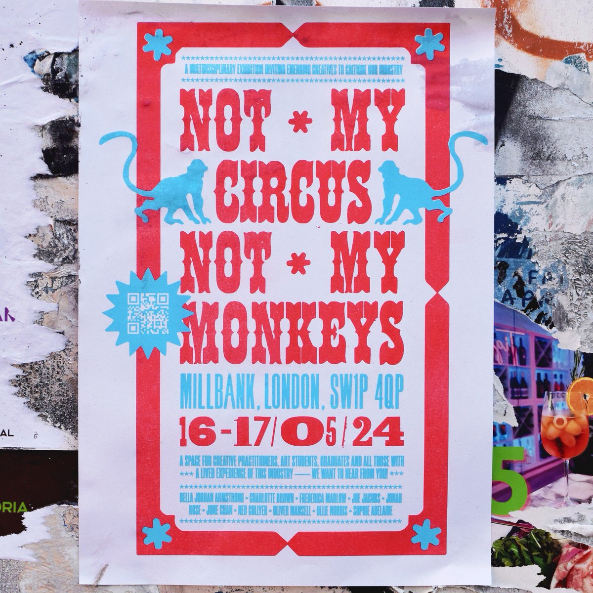 Join BA Graphic Design students for | Not My Circus Not My Monkeys An exhibition capturing the feeling of transitioning from university to industry and the benefits of working together through change. 📆 16 – 17 May 📍Millbank Tower, SW1P 4QP bit.ly/3QFNG86