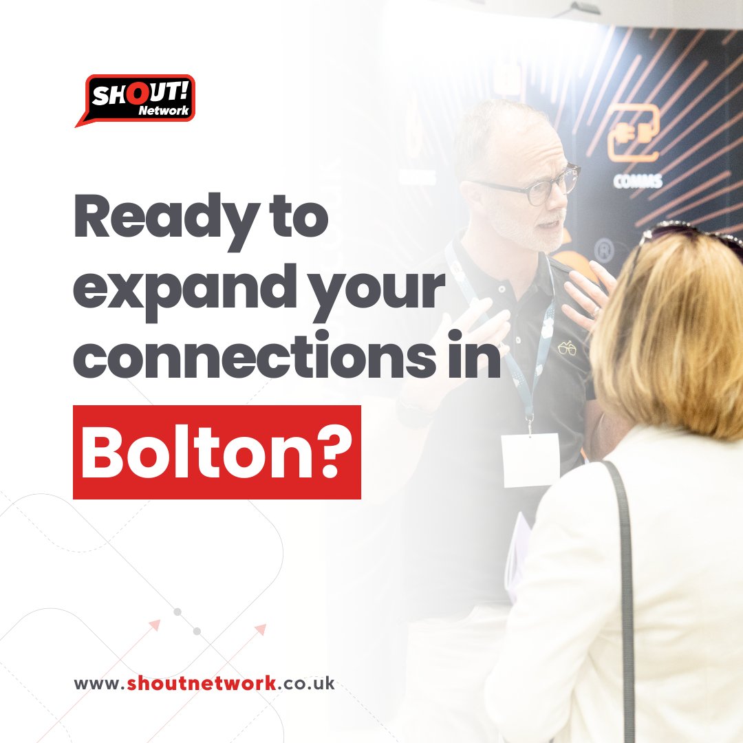 Ready to grow your business in Bolton? Our Shout Network group is the perfect platform for professionals to connect, collaborate, and thrive.  Whether you're a networking expert, or just starting out, our group offers a relaxed & comfortable environment. shoutnetwork.co.uk