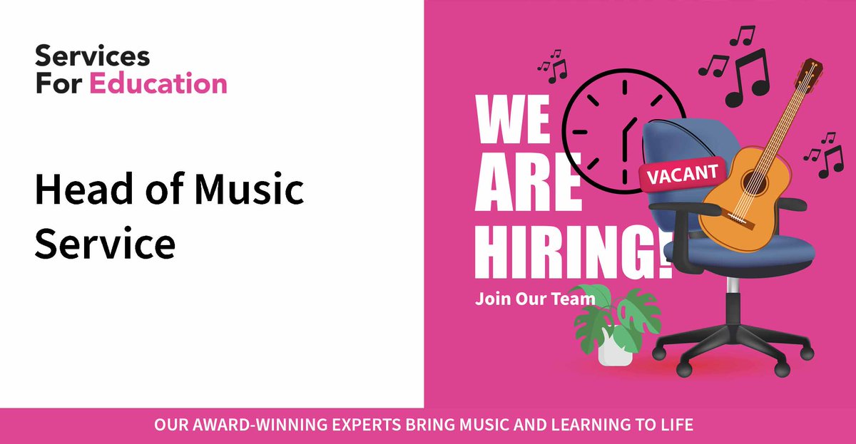 Head of Music Service - There's still time to apply 🔊 We’re looking for a new Head of Music Service to join us ahead of the new academic year, who will join our Leadership Team and help drive forward organisational-wide priorities👉 tinyurl.com/y43m9z6e #Hiring