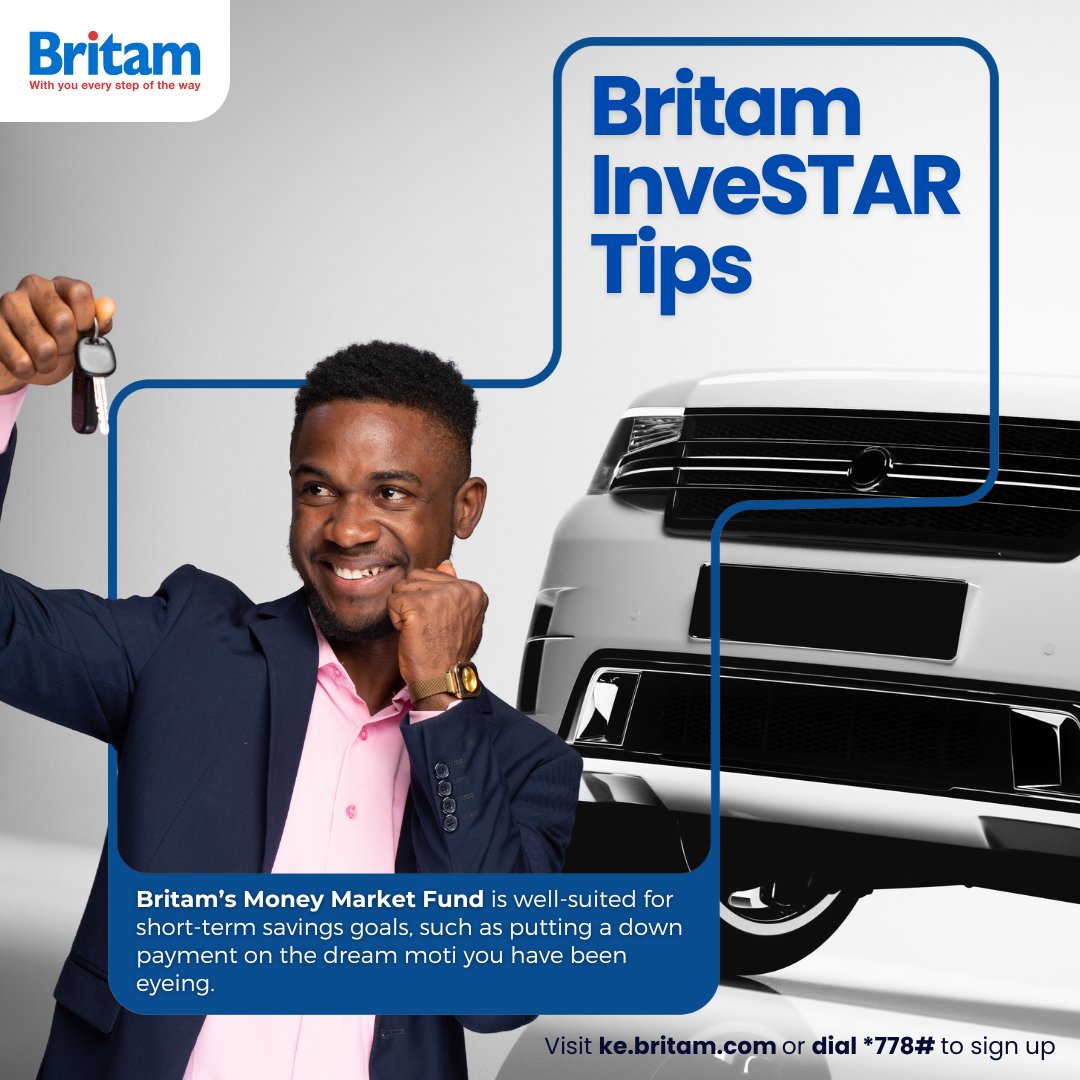 Britam’s Money Market Fund isn't just about saving; it's your turbocharged ticket to that dream moti you've been eyeing! Fuel your savings goals and let make that dream a reality. 🚙😉

Visit ke.britam.com/buy/money-mark… or dial *778# to sign up. #BritamInveSTAR #FriendsForLife