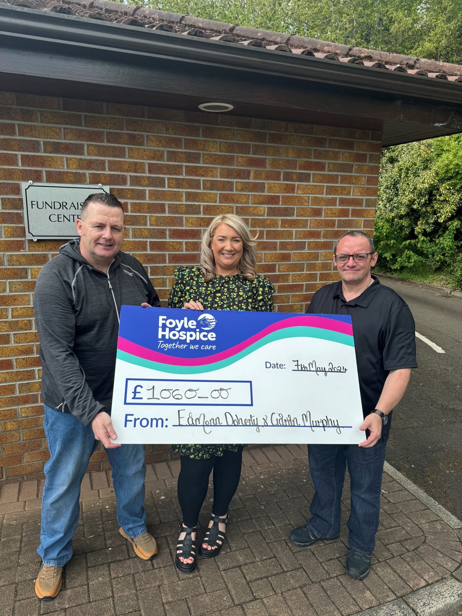 Many thanks to Eamonn Doherty and Ciaran Murphy who raised £1,060 by swimming 26.6 miles, the equivalent of the English Channel, in memory of Ciaran's wife, Caroline, who was a patient at Foyle Hospice. #thankyou #fundraising #donations #inmemory