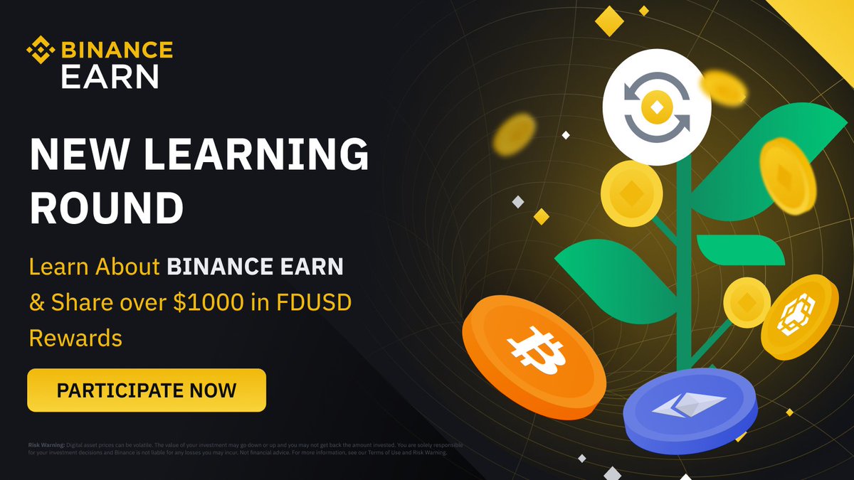 Introducing a new #Binance Learning Round! Explore #Binance Earn & stand a chance to share up to $1000 in FDUSD token vouchers. To enter: 🔸RT & Follow @BinanceAfrica 🔸RT every #MyBinanceEarn post shared daily 🔸Participate in the final Quiz on May 20. Join Now ➡️