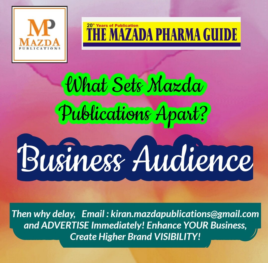 Kiran Raheja (@kiranraheja1) on Twitter photo Mazda Pharma Guide is now in its 20th Successive Year and other than Subscribers it reaches out to Creme Industry people through Pharma and other Pharma related Exhibitions accross India.
Advertise and Reach out to Creme Audience
E: kiran.mazdapublications@gmail.com Mazda Pharma Guide is now in its 20th Successive Year and other than Subscribers it reaches out to Creme Industry people through Pharma and other Pharma related Exhibitions accross India.
Advertise and Reach out to Creme Audience
E: kiran.mazdapublications@gmail.com